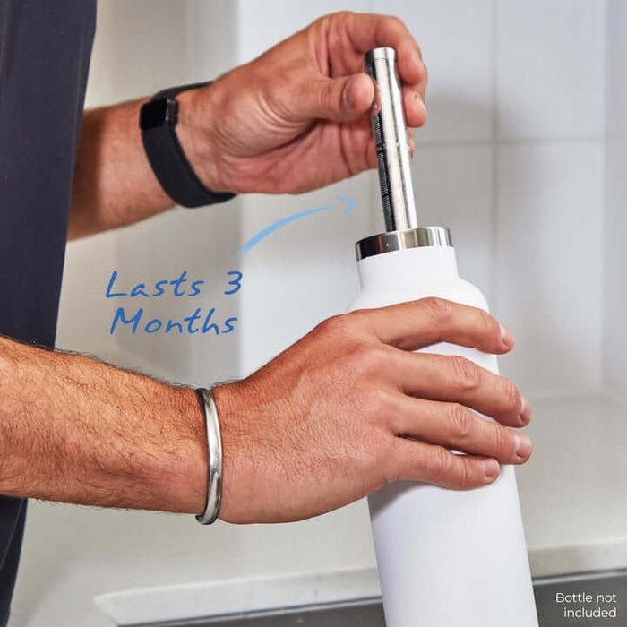 HydroWand inside a clear drink bottle showing how it fits